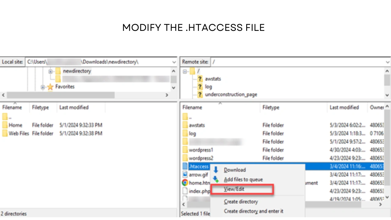 Modify the htaccess File